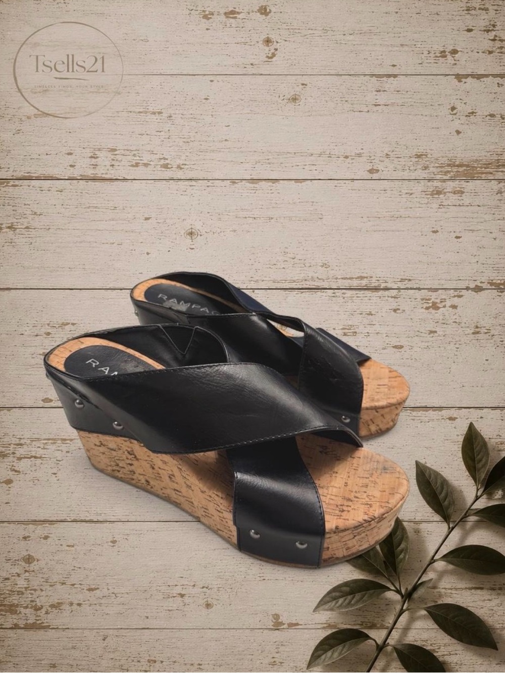 Rampage Vintage Y2K Black Cork Platform Wedge Sandals - Size 6.5